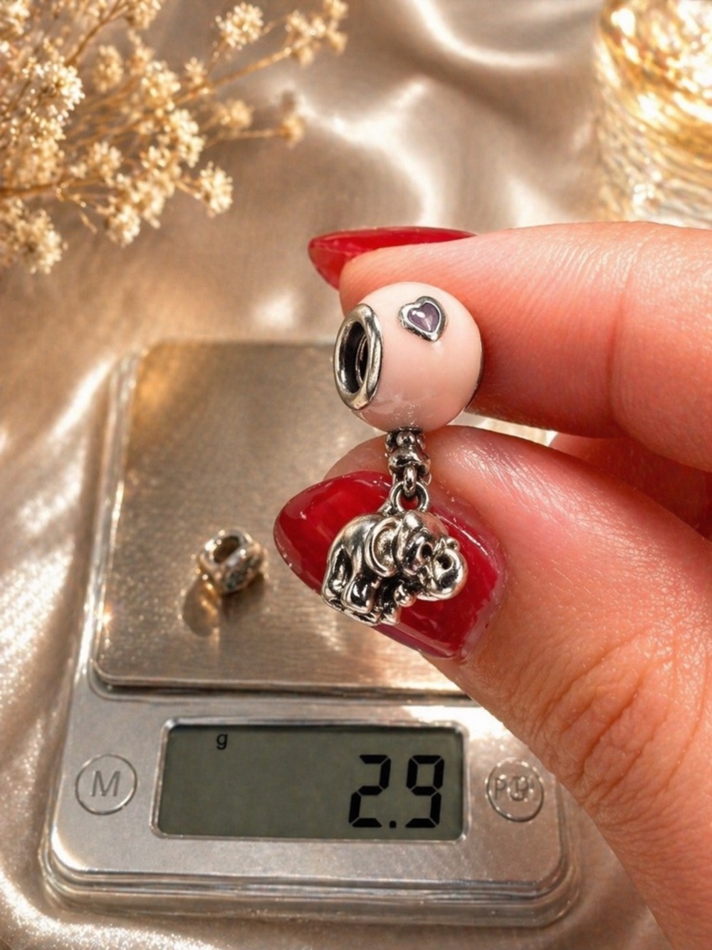 Pandora Retired Elephant & Balloon Dangle Charm Baby Girl Pink Sterling Silver - Picture 6 of 6